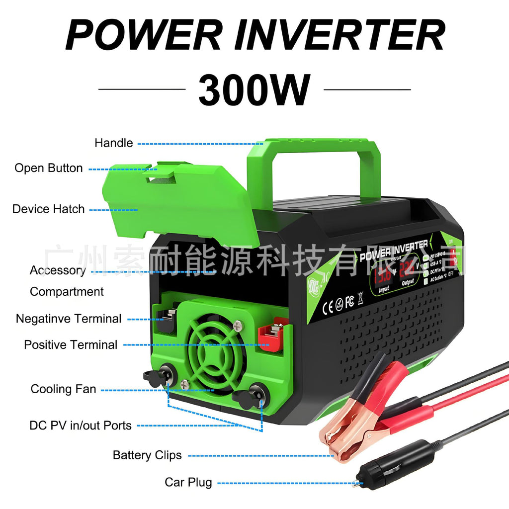 European Standard Socket Car Inverter300W/500W12V Turn220V/230V With dual display/USB/Type-C