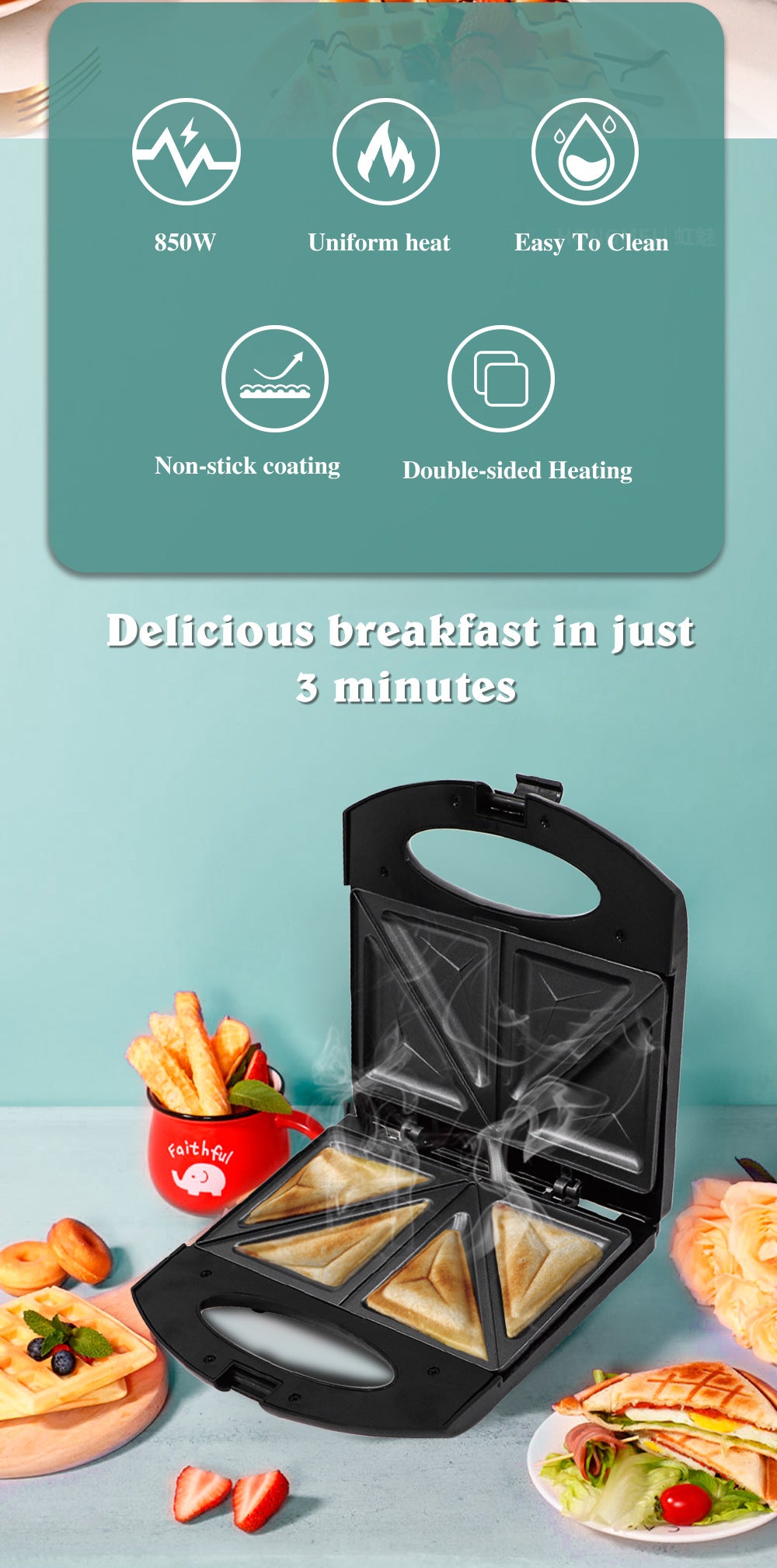 Sandwich Machine Breakfast Machine Household Multi-Functional Fully Automatic Double-Sided Heating Mini Bread Machine HG-215