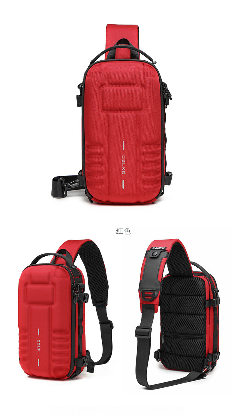OZUKO EVA Hard Shell Chest Bag Men's Crossbody Bag Tactical Functional Waterproof Large Capacity Outdoor Cycling Bag