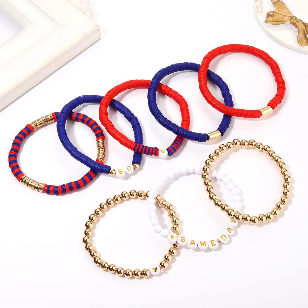 American Competition Day Soft Clay Bracelet for Women Elastic Jewelry with Gold Beads Game Day Alphabet Soft Clay Bracelet Set