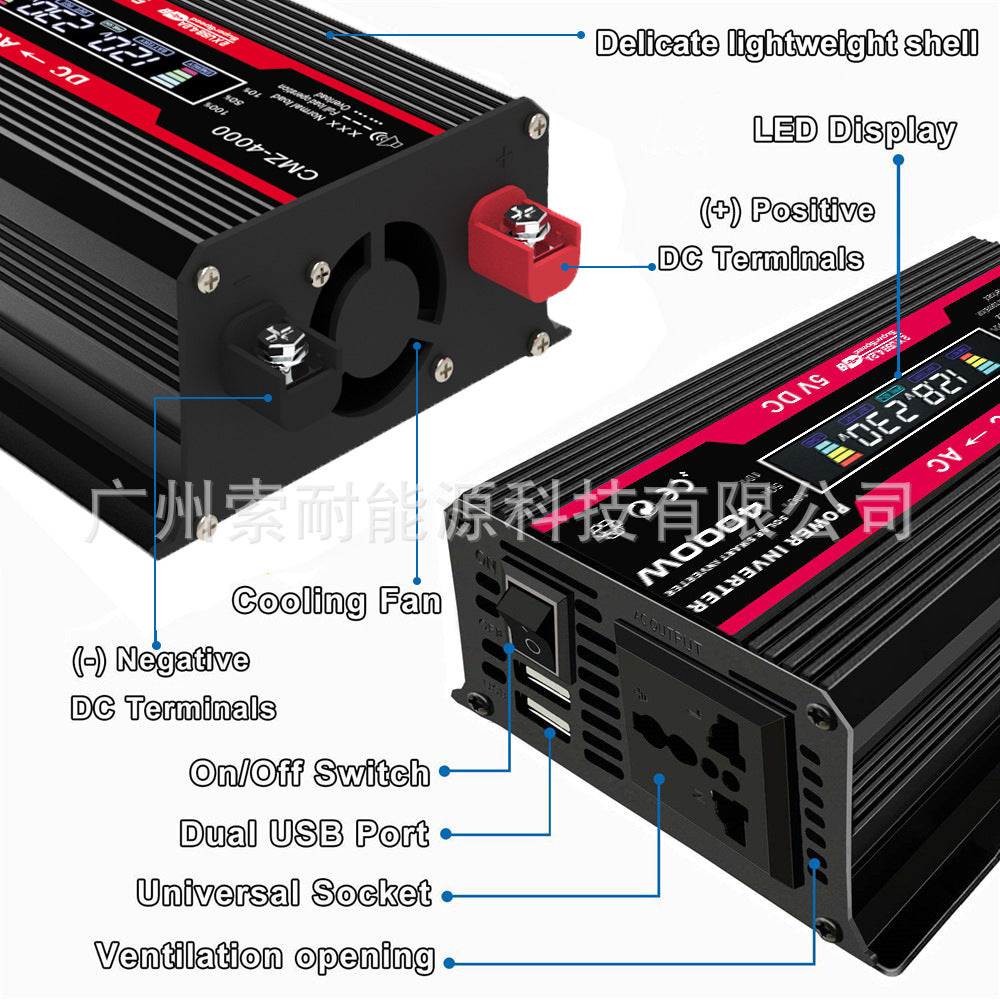 300W Car Power Inverter 12V Turn110V220V Intelligent Digital Display Vehicle Inverter