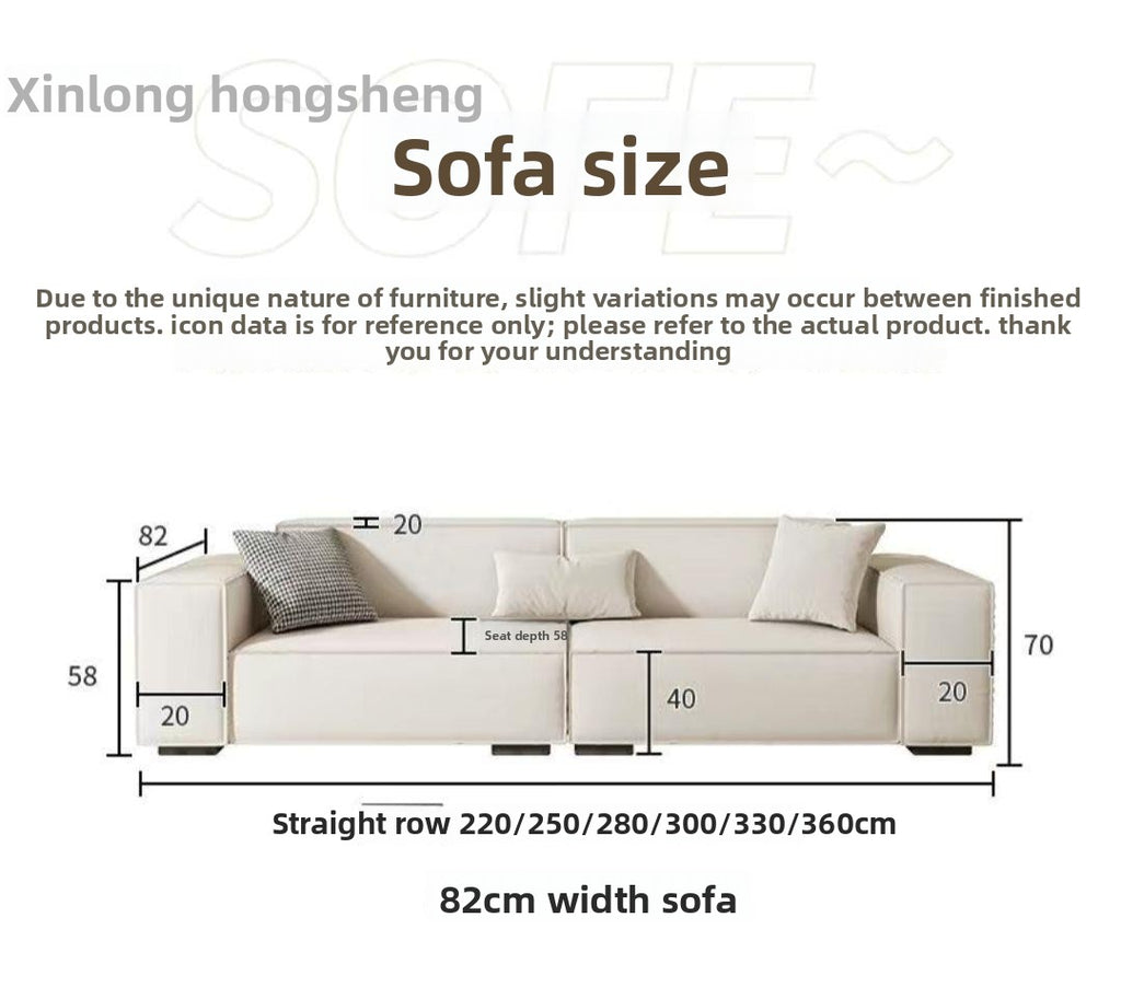 Minimalist Cream Style Tofu Block Sofa Living Room Simple Modern Straight Sofa Internet Celebrity Cat Scratching Leather Sofa