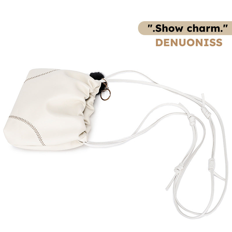 Minimalist silver Small Bag for Women2024Summer New Drawstring Bucket Bag Fashionable Versatile Chain Crossbody Bag