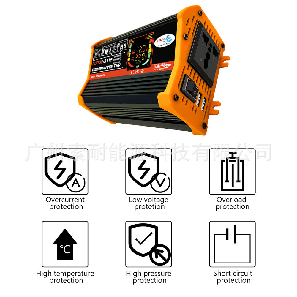 Car Converter Car Small Appliances500W Inverter12V Turn110V/220V Smart Color Screen Dual USB Mouth