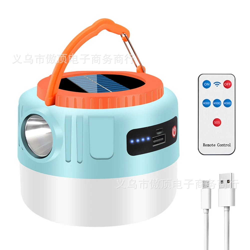 Solar Camping Light LED Outdoor Emergency Light USB Rechargeable Street Stall Night Market Remote Control Camping Light Flashlight