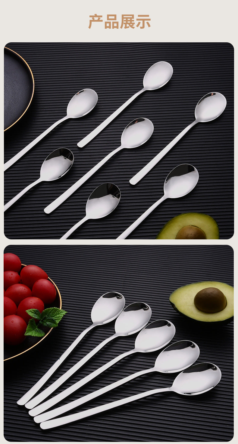 304Stainless Steel Spoon Korean Style Long Handle Stirring Spoon Coffee Spoon Household Eating Soup Spoon Customizable by Manufacturer