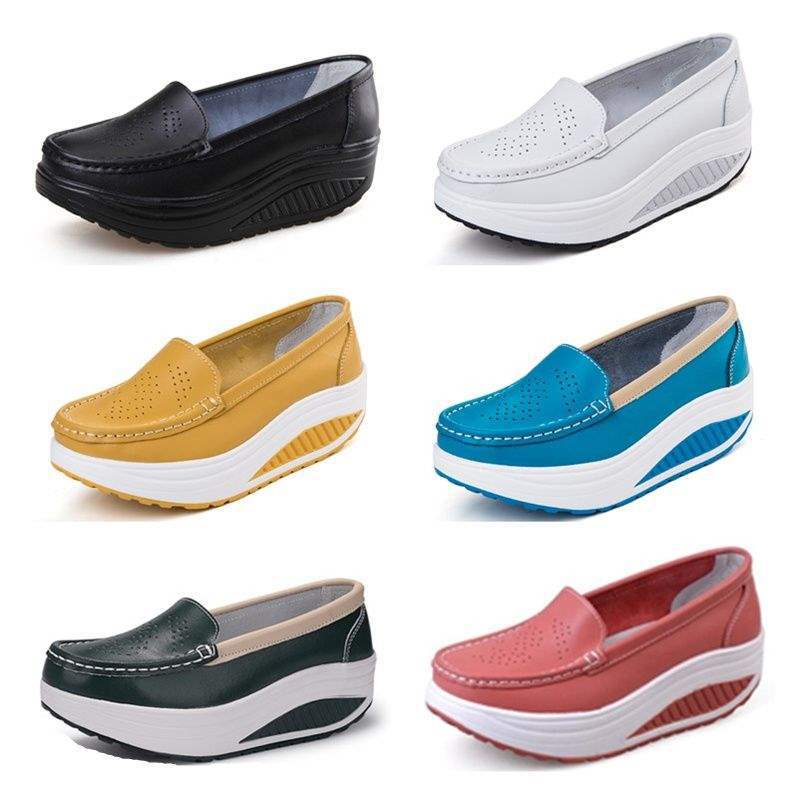 Platform Shoes for Women Thick Sole Nurse Shoes Wedge Mom Shoes High Heel White Soft Sole Work Shoes Travel Single Shoes Rocking Shoes