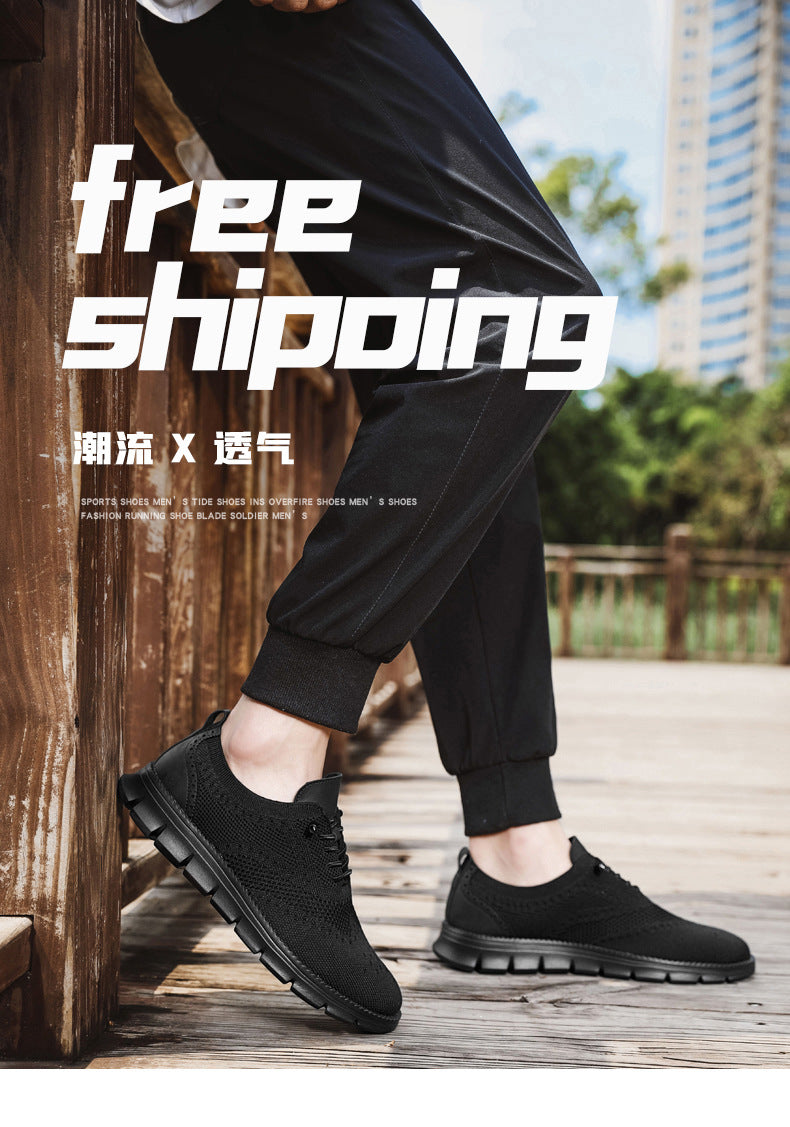 Flyknit Casual Shoes Men's Brogue Carved Loafers Men's Trendy Shoes Breathable Comfortable