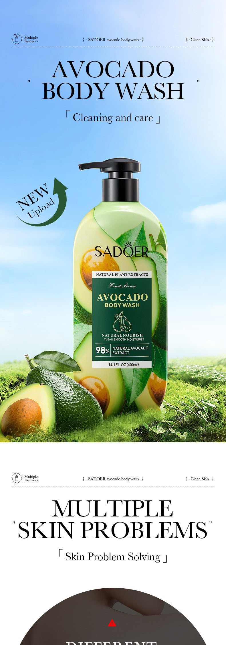 Fruit Body Wash400ml SADOER Coconut Cleansing Avocado Shower Milk  Foreign Trade Wholesale