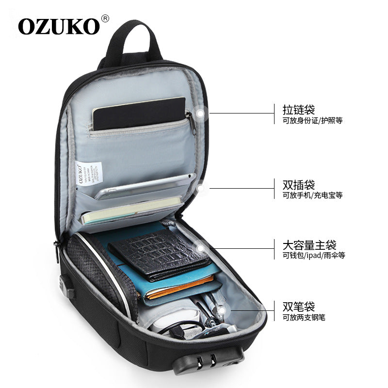 OZUKO Tactical Chest Bag Men's Crossbody Bag Waterproof Multifunctional High-end Outdoor Portable Bag Cycling Shoulder Bag