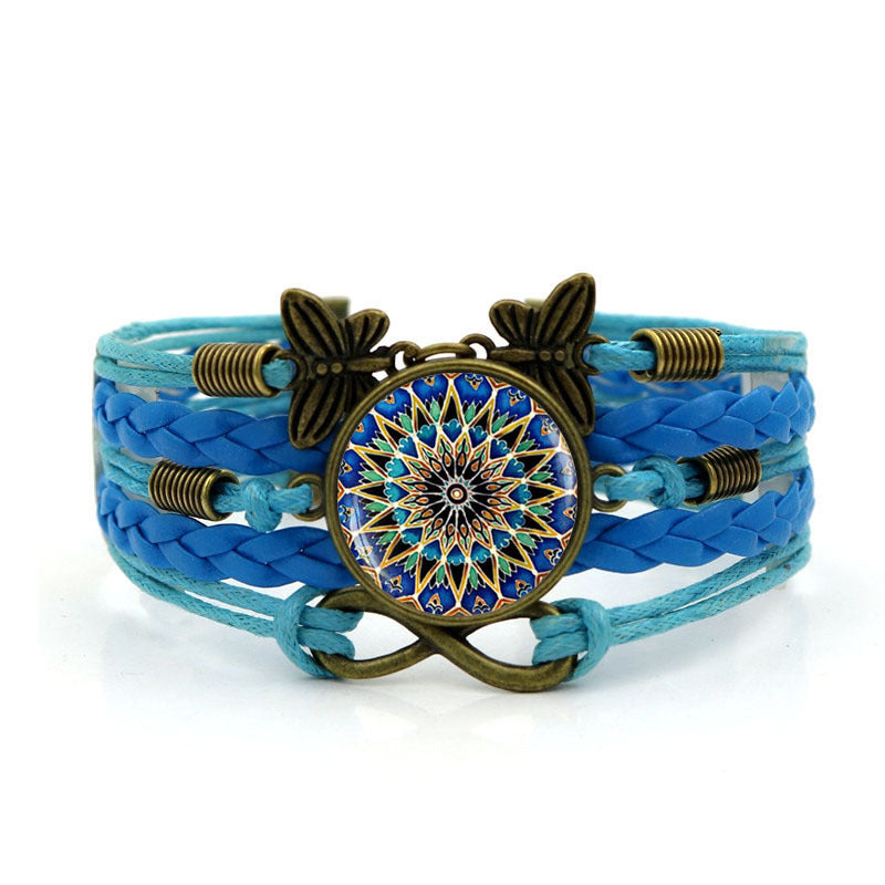 Vintage Multi-layer Woven Bracelet Butterfly Wireless Symbol Card Handmade Woven Bracelet Yoga Mandala Flower Bracelet