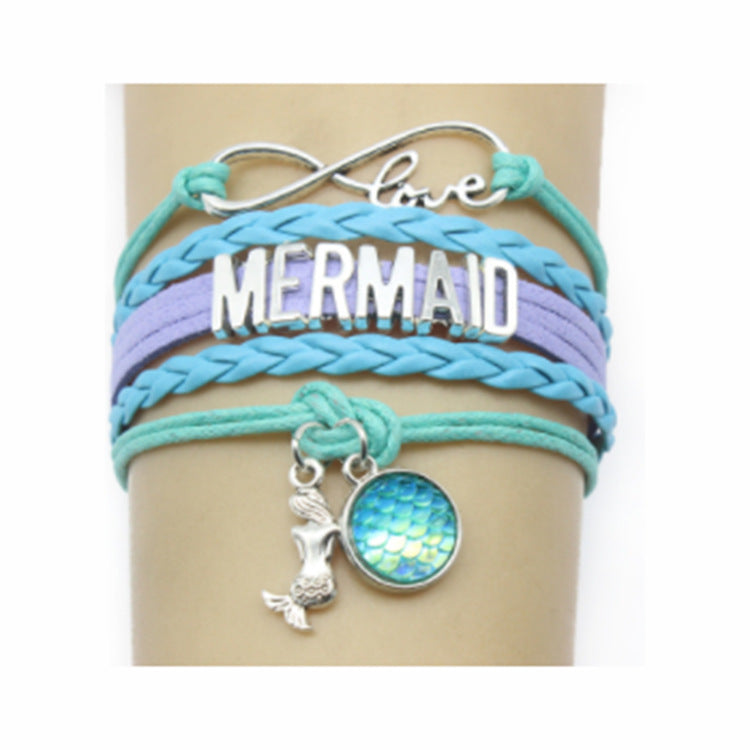 MERMAID Mermaid Multi-layer Braided Bracelet with Round Fish Scale Pendant for Women, Layered Mermaid Braided Bracelet
