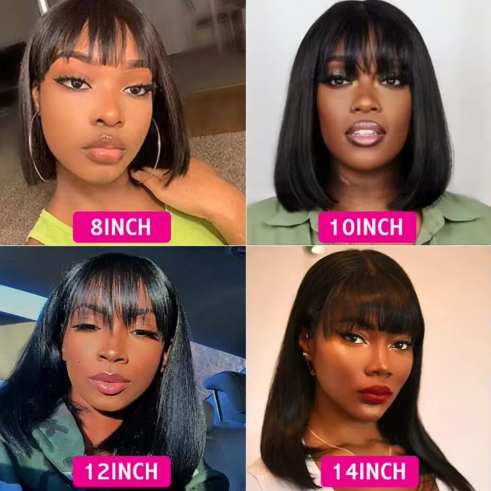180 % Density 3*1 Lace Human Hair Bob Wig with Bangs Fringes