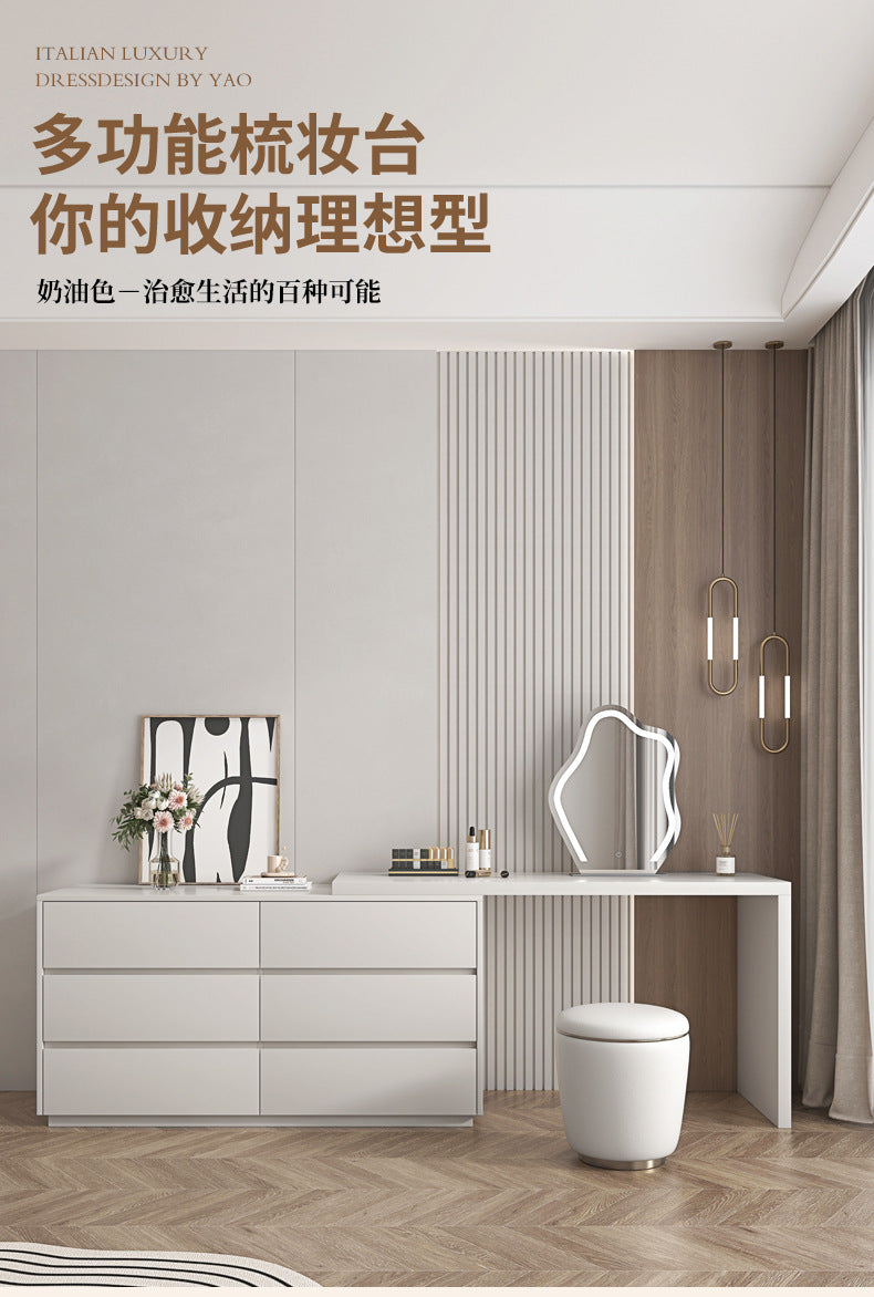 Custom Light Luxury Dressing Table Bedroom Small Apartment Modern Simple Skin Feel Gray Makeup Table Integrated Cabinet Makeup Desk Minimalist