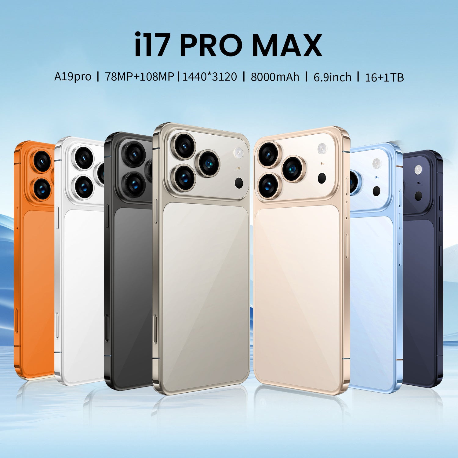 Mobile Phone i17Promax Large Screen6.9Inch1:1Replica Side Key Fingerprint17pro New Smartphone