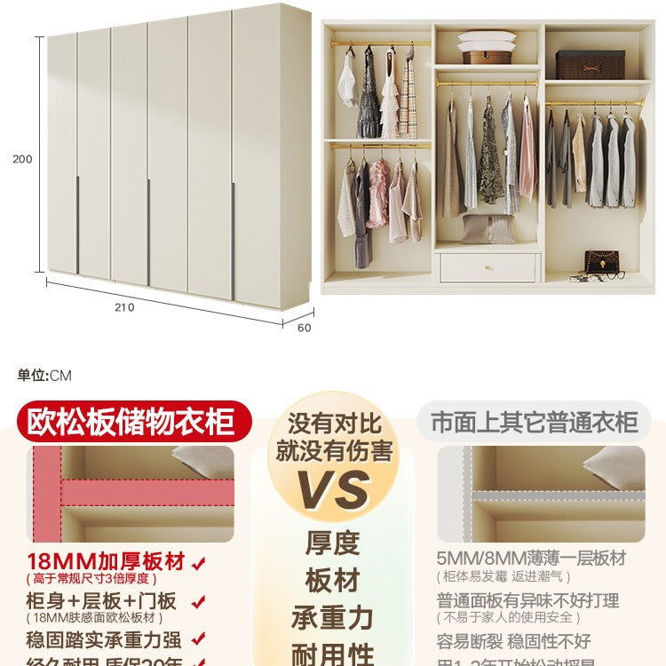 Solid Wood European Pine Board Door to Ceiling60cm Depth18mm Thickened Cabinet Body Wardrobe for Home Bedroom Cream Style Closet