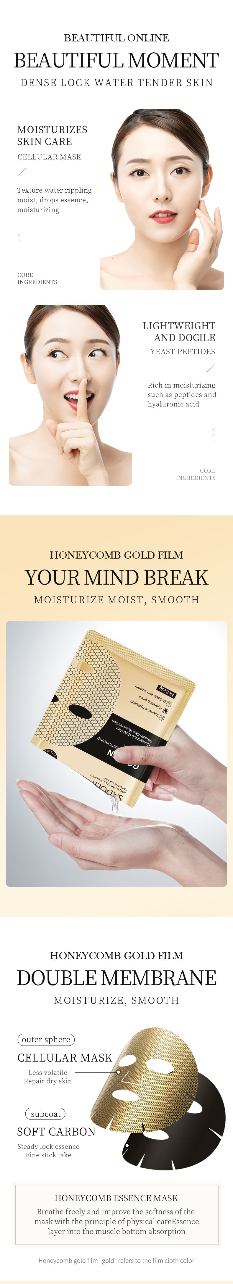 Gold Mask SADOER Golden Honeycomb Mask Sheet Pack Moisture replenishment  Foreign Trade Wholesale