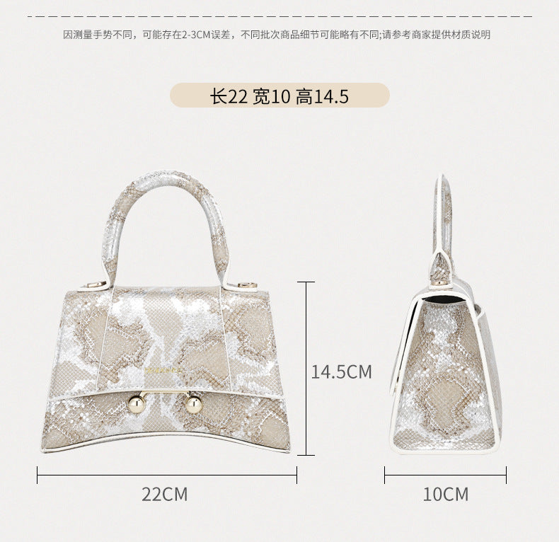 First Layer Snake Pattern Hourglass Bag Female Affordable Luxury Fashion Women's Bag Niche Baguette Handbag All-Match Shoulder Messenger Bag