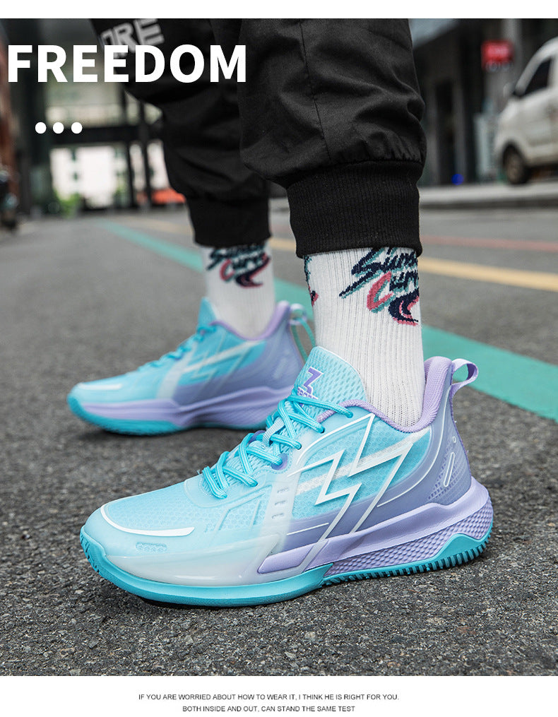 Men and Women Couple Shoes Korean Version Trendy Mesh Breathable Basketball Shoes Fashionable Night Glow Wear-resistant Shock-absorbing Rebound Sports Shoes