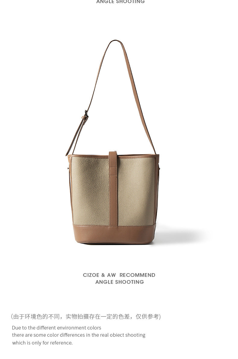 European and American Retro Large Capacity Single Shoulder Bucket Bag Daily Use Top Layer Cowhide Crossbody Women's Bag
