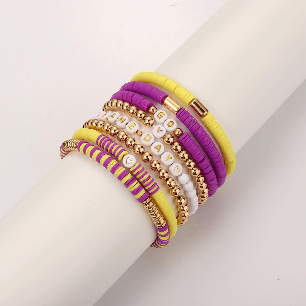 American Competition Day Soft Clay Bracelet for Women Elastic Jewelry with Gold Beads Game Day Alphabet Soft Clay Bracelet Set