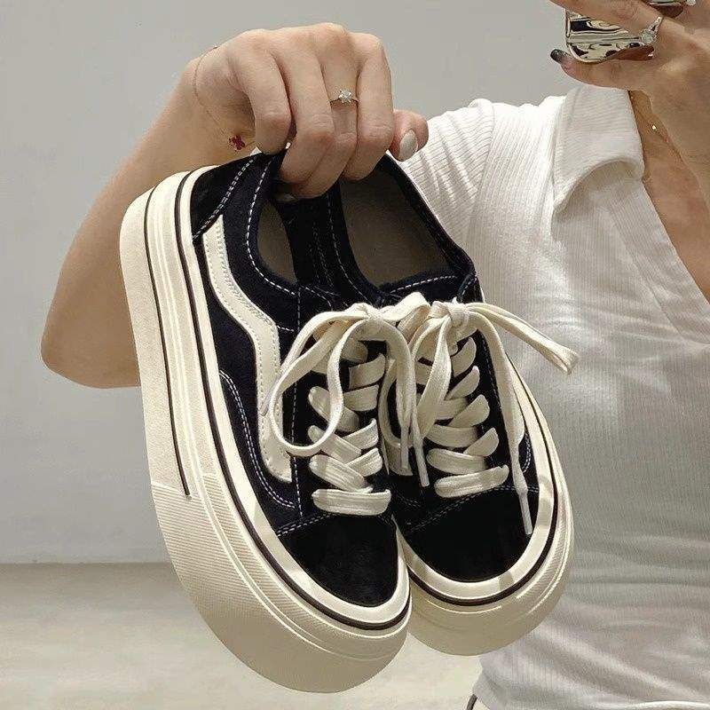 Unique Casual Canvas Shoes2025New Summer Student Versatile White Shoes Height-Increasing Sneakers Thick-Soled Shoes