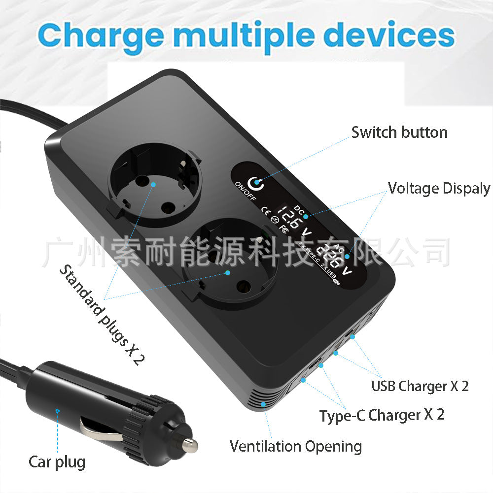 Hot Selling Car Inverter200W 12V Turn110V/220V Double USB/Type-C Mouth inverter