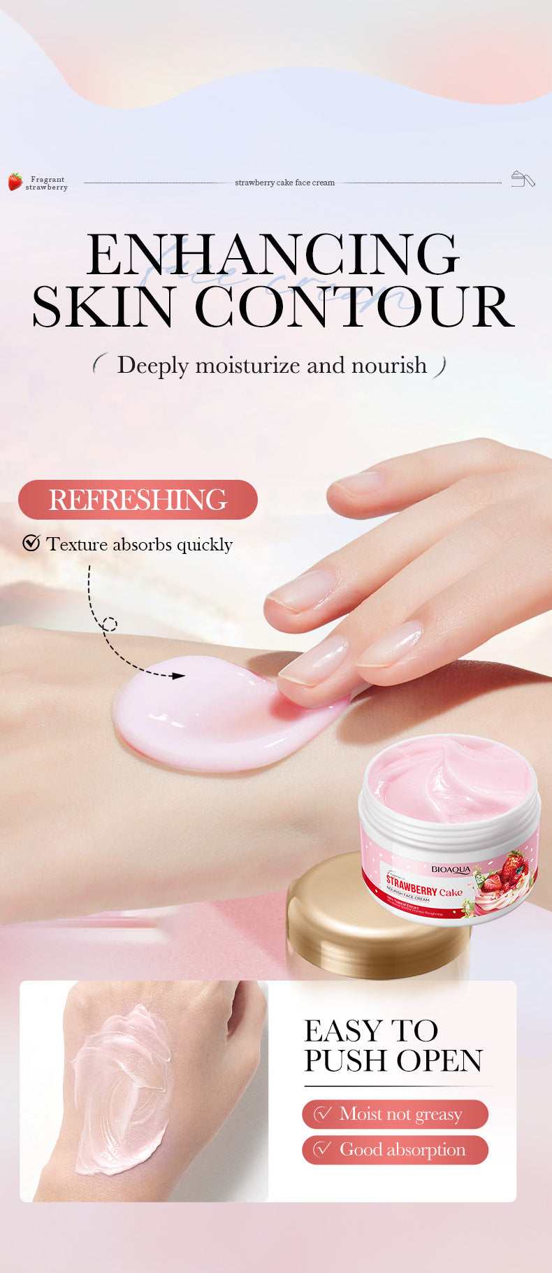Strawberry Cake Nourishing Cream BIOAOUA Moisturizing skin moisturizing cream  foreign trade wholesale