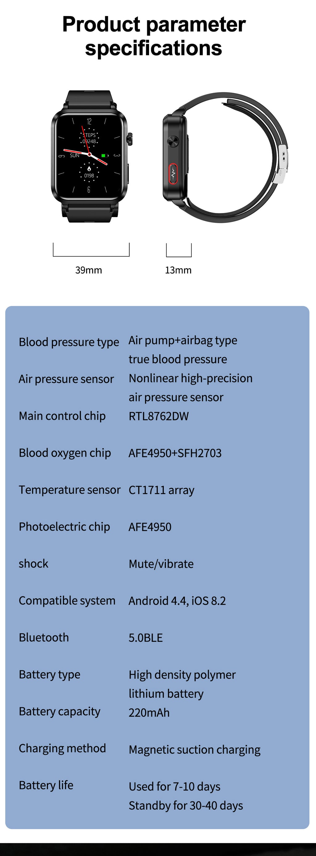 New S11Air Pump Type Precision Blood Pressure Smart Health Watch ECG Uric Acid Blood Lipid Monitoring Smart Watch
