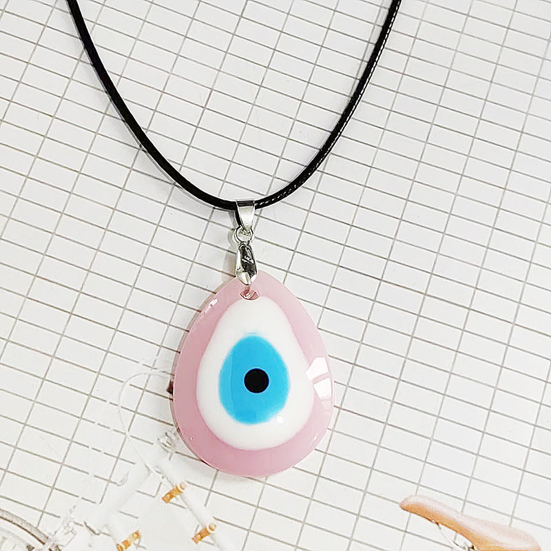 Hot-selling Devil's Eye Necklace European and American Wax Rope Turkish Blue Eyes Round Water Drop Necklace