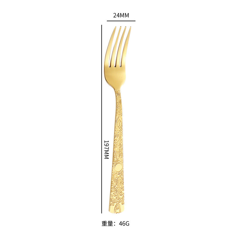 410Stainless Steel Tableware Hotel Restaurant Totem Pattern Knife Fork Spoon Four-Piece Set Western Steak Knife Fork24Set