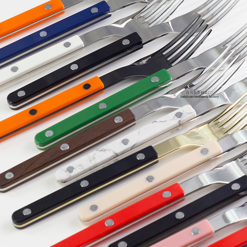 304Mirror Western Tableware Set ABS Handle Butter Knife Fork Spoon Clip Handle Steak Dessert Spoon Fork Plastic Handle