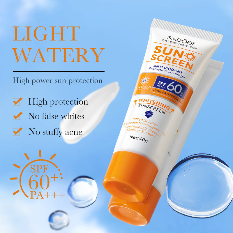 SPF60+Sunscreen40g SADOER Isolation UV Protection Sunscreen Lotion  Wholesale