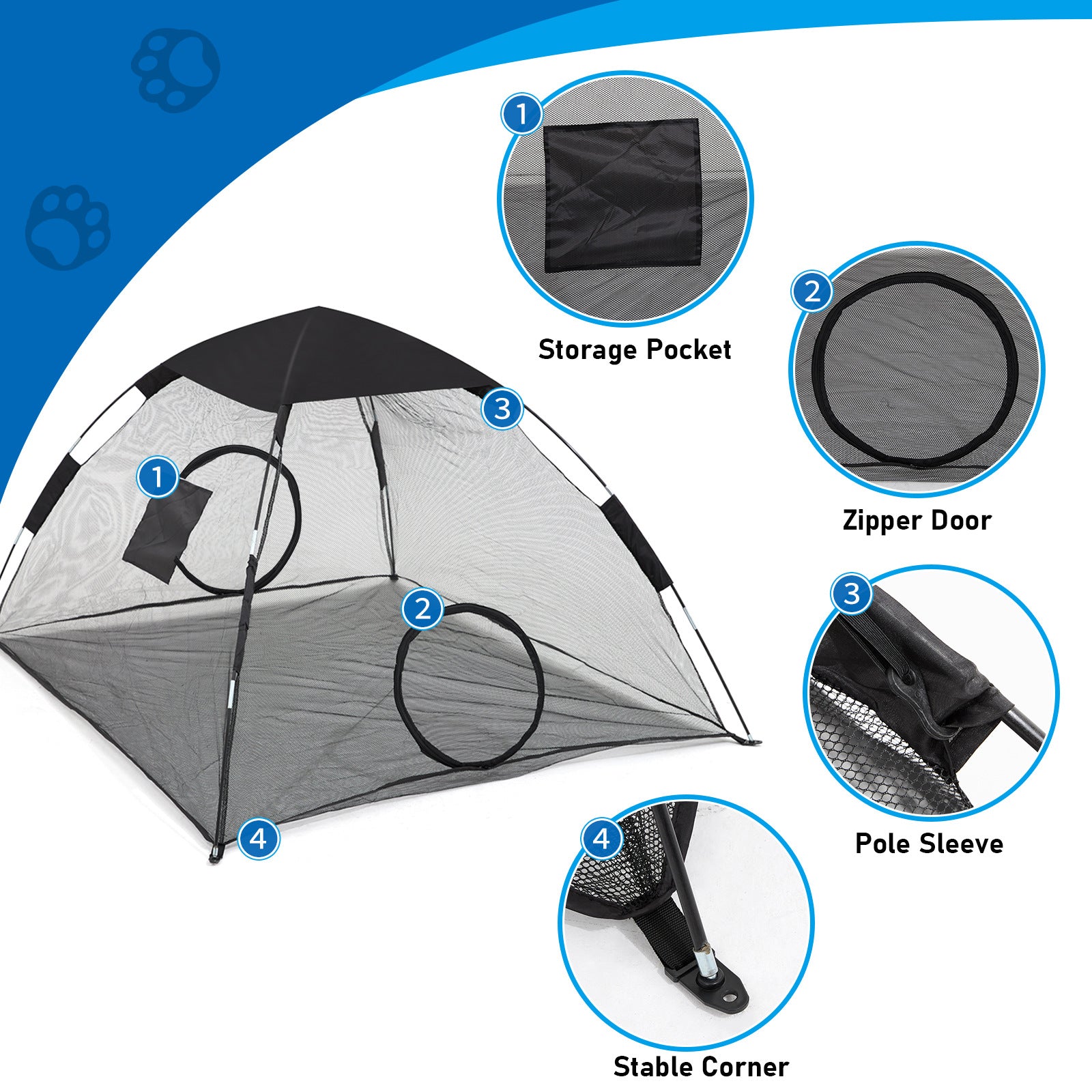 New Pet Tent Outdoor Large Space Thickened Mesh Tent Anti-Mosquito Cat Dog House Park Camping Tent