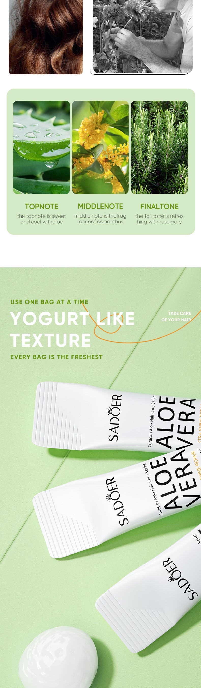 Aloe Vera Hair Mask10g SADOER Smooth and Improve Frizz Portable Cross-Border Wholesale
