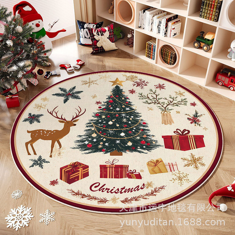 Christmas Carpet Round Living Room Mat Christmas Decoration Atmosphere Mat Christmas Tree Mat Labeling and Shipping