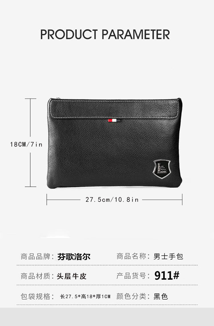Business Commuting Genuine Leather Clutch Bag for Men, Casual Large Capacity Top Layer Cowhide Men's Handheld Wallet Phone Bag