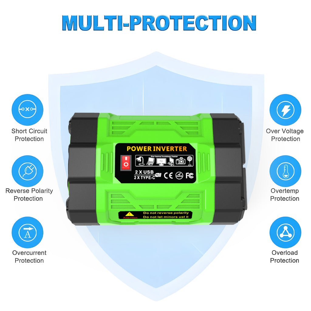 Vehicle Inverter200W300W600W12V Turn110V/220V With dual sockets USB/Type-C Converter