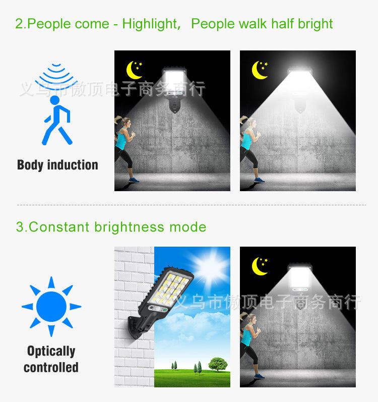 New Solar Street Light LED Outdoor lighting human body sensor garden light with remote control wall lamp Waterproof