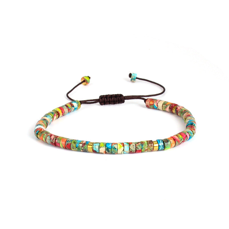 Women's Lapis Lazuli Handwoven Bracelet Natural Stone Beaded Green Imperial Adjustable Woven Bracelet