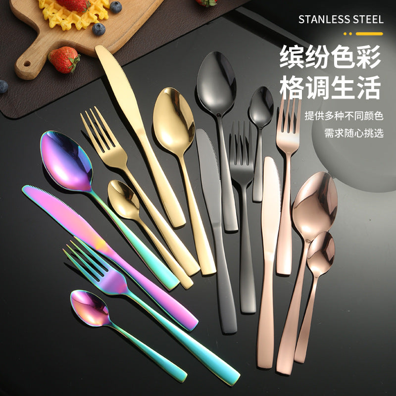 410Stainless Steel Cutlery Western Food Square Handle Knife Fork Spoon4Gift Set Cutlery Set Steak Knife Fork Spoon