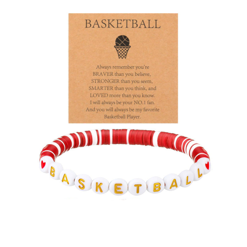 BASKETBALL Letter Soft Clay Bracelet Men's Gift Acrylic Beaded Basketball Sports Letter Soft Clay Bracelet