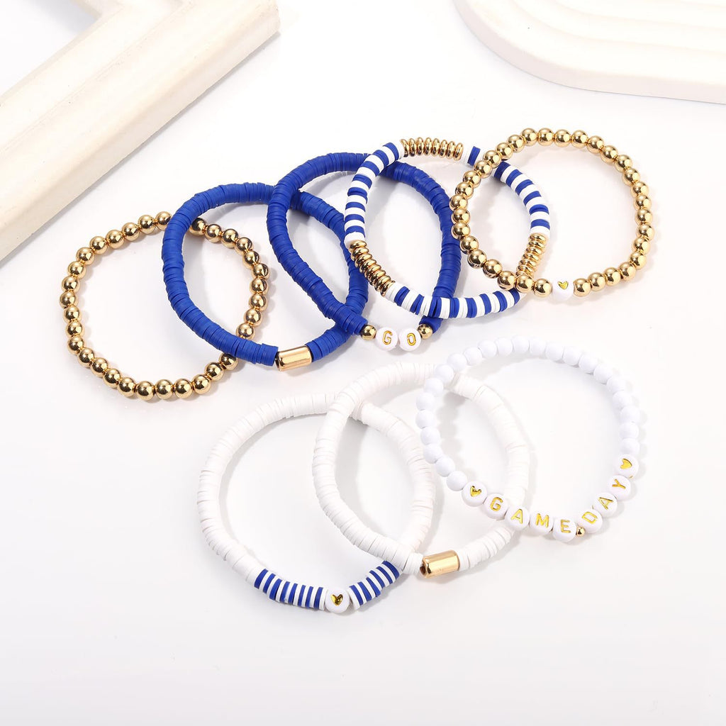 American Competition Day Soft Clay Bracelet for Women Elastic Jewelry with Gold Beads Game Day Alphabet Soft Clay Bracelet Set