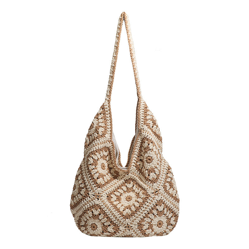 European and American Spring New Handmade Cotton Thread Crochet Hollow Sunflower Flower Woven Shoulder Bag for Women Straw Underarm Bag