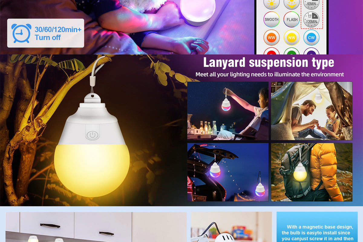 Rechargeable Light Bulb LED Bulb E26Screw Thread Household Lighting Electric Light Incandescent Chandelier Magic Color Bulb