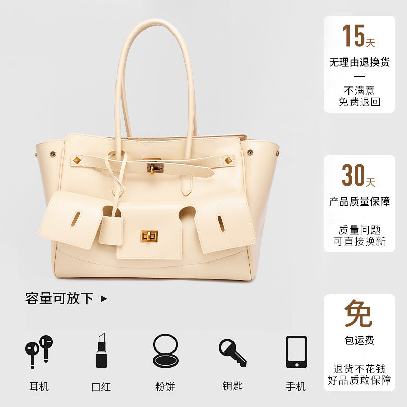 European and American Retro Large Capacity Commuter Tote Bag for Women, Fashionable Women's Bag with High-end Feel, Single Shoulder Underarm Handbag
