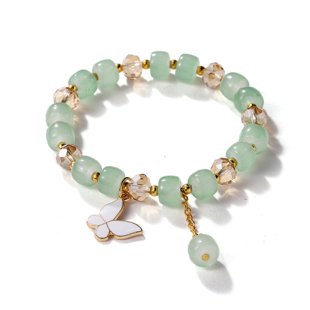 New Explosive Crystal Bracelet for Women, Dopamine Color Matching Beaded Butterfly Crystal Glass Bracelet