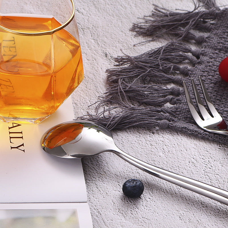 American Style Stainless Steel Western Steak Knife Slanted Tail Knife Fork Spoon Mirror Polished Tea Set3Solid Fork with Teeth