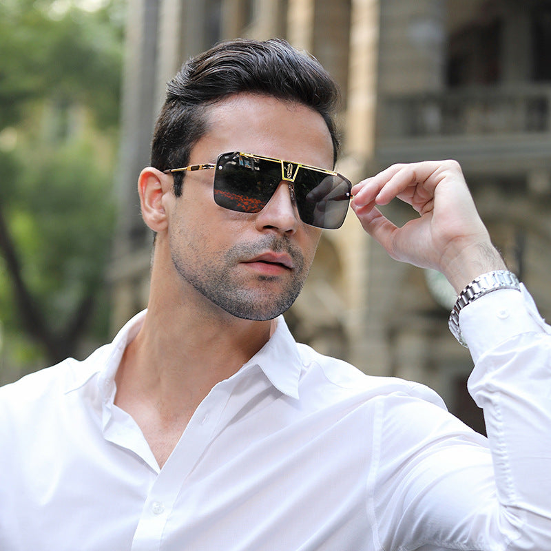 New Large Frame Sunglasses Men's Trendy Cool Fashion Street Style Square Frame Sunglasses Retro Rimless Glasses sunglasses