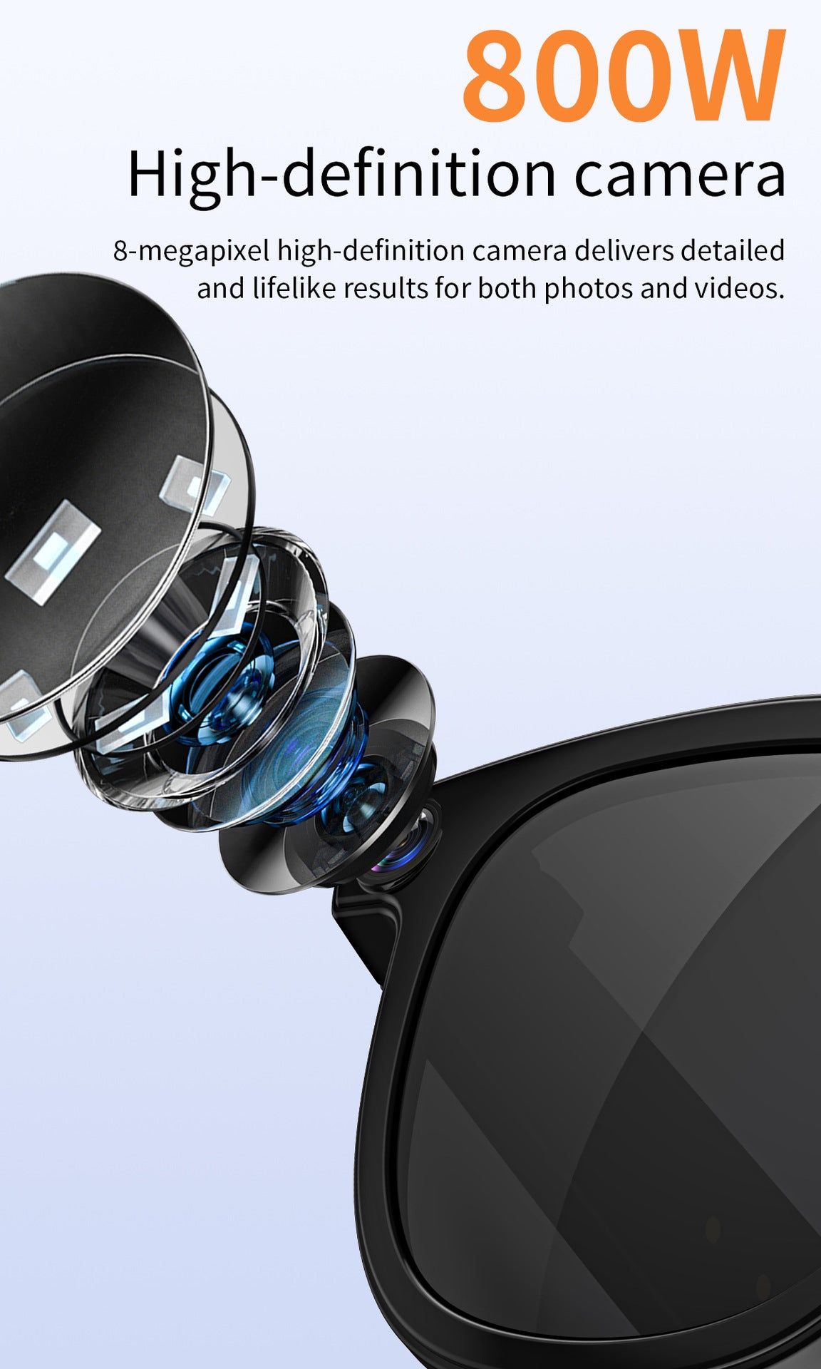 V3Smart Glasses800100 Megapixel Camera AI Translation Character Recognition Anti-Shake1200P Video Recording Audio Recording